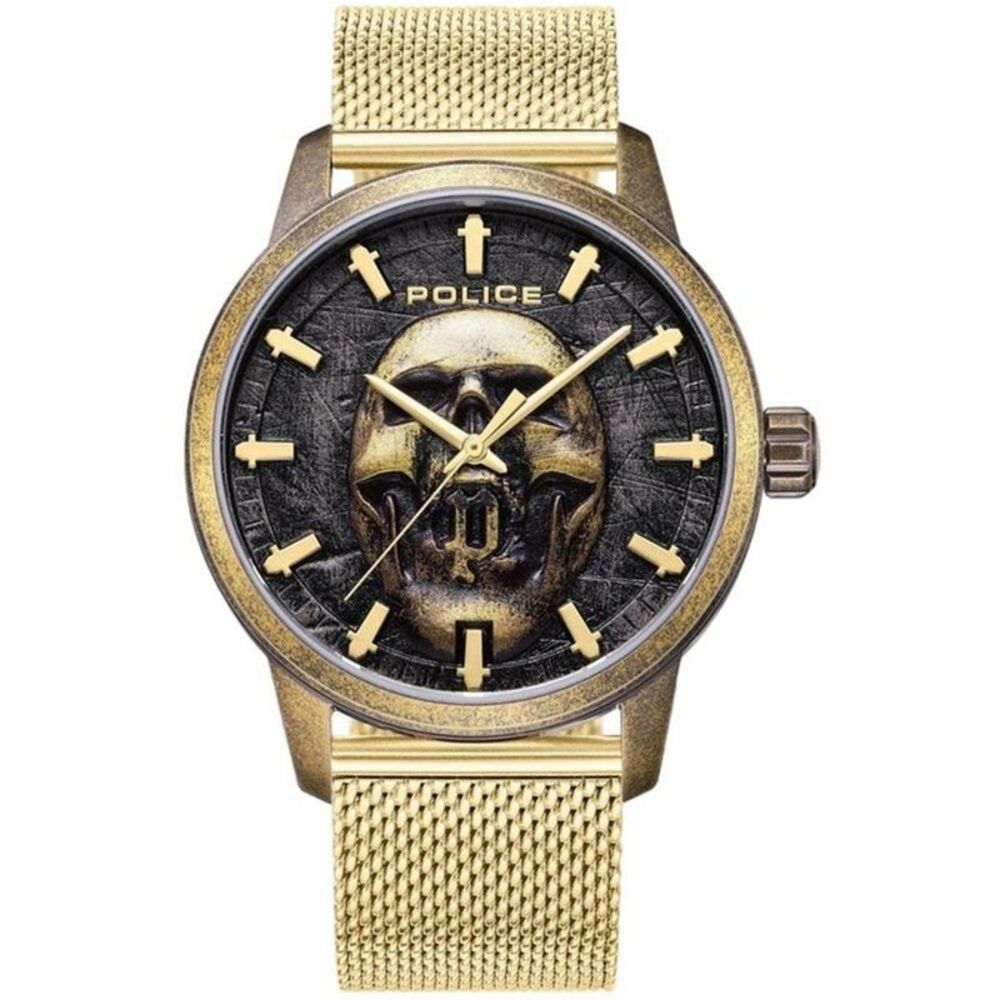 Police Skull Watch Mesh Bracelet Men Gold Watches